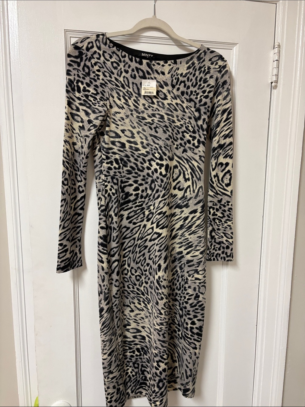Mint Neutral Leopard-Print Long Sleeve Dress
